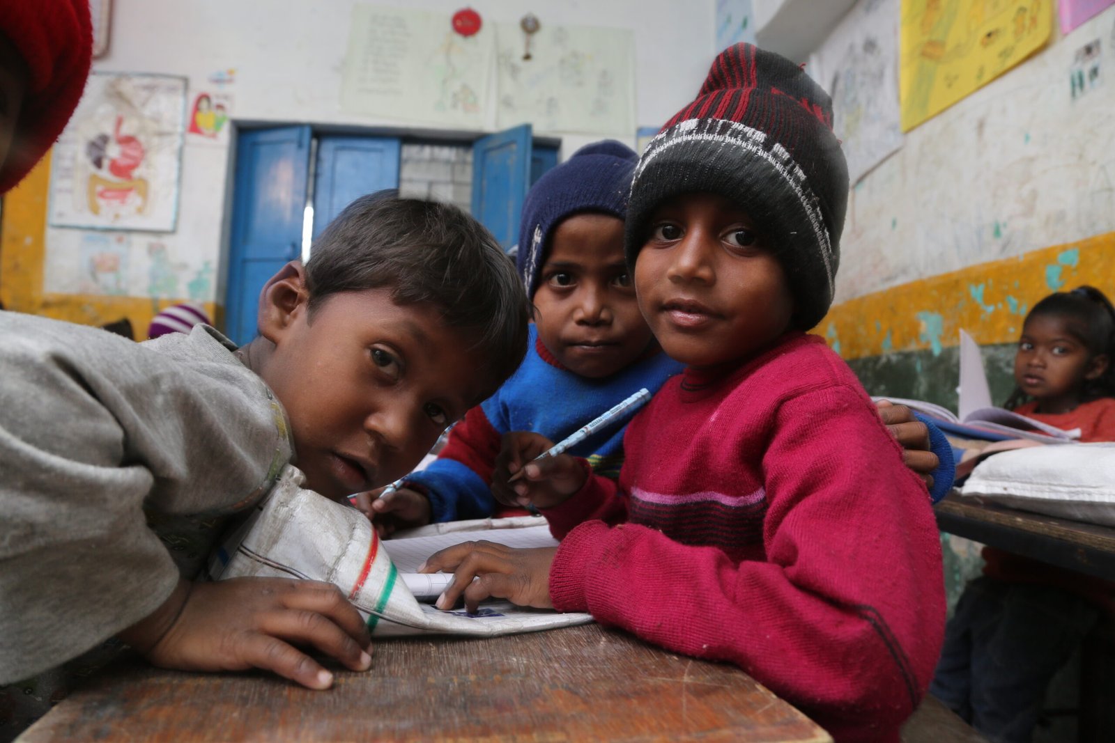 Students sitting inside a classroom in Nepal